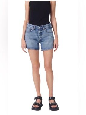 AGOLDE Parker Long Light Blue High-Rise Button-Fly Denim Shorts Size 31